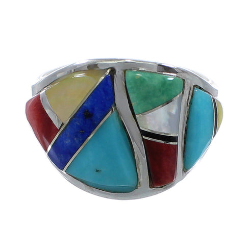 Southwest Sterling Silver Multicolor Ring Size 8-1/4 AX53149